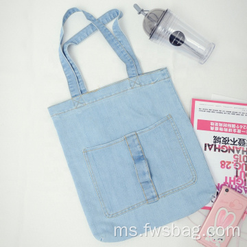 2022 Jualan Panas Biru Jean Canvas Custom Denim Tote Bag untuk Gadis
